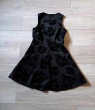 New Look Black Velvet Floral Stretch Flared Dress Occasion Evening Party UK12