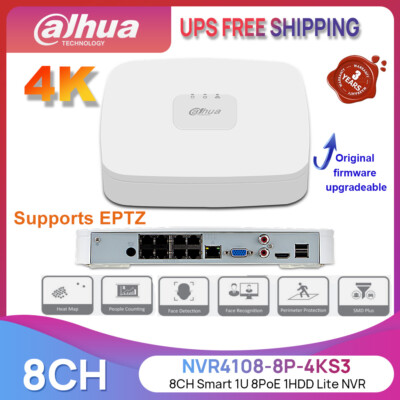 Dahua 12MP 4K 8CH 1HDD 8PoE SMD 1SATA Network Video Recorder NVR4108-8P-4KS3 US