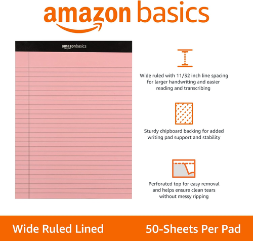 Wide Ruled 8.5 X 11.75-Inch 50 Sheet Perforated Lined Writing Note Pads, Pack of - Picture 2 of 12