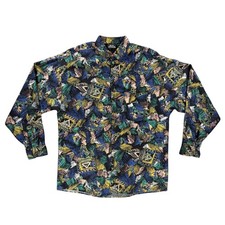 Bon Homme Shirt Men M Rayon USA Made Abstract Pattern 90s Vintage Button Up Rare