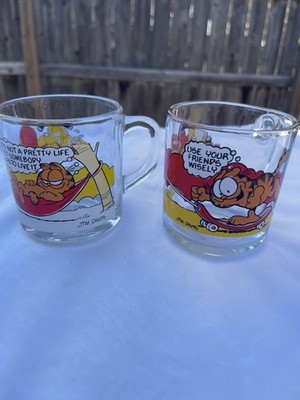 Garfield Glass Mugs 1978 McDonalds Set Of Two Jim Davis Life Of Friends