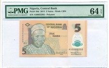 Nigeria 2013 5 Naira Bank Note Ch Unc 64 EPQ PMG