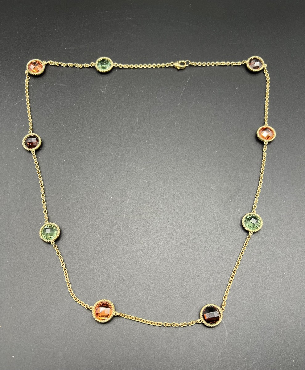 Gold Plated Sterling Silver Multicolored CZ Station Necklace