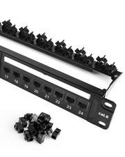 Patch Panel 24 Port with 25-Pack Cat6 Black RJ45 Keystone Coupler, 1U Blank R...