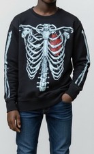 Celebrate Halloween Kids Skeleton Heart Sweatshirt Size L 10-12 Black