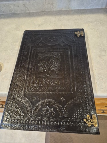 20x13 Tree of Life Black Leather Bound Art Book Binder Metal Clasp Closures