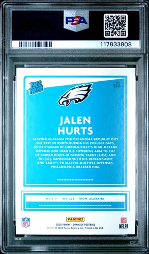 2020 Donruss Jalen Hurts #314 PSA 9 MINT Rookie RC Philadelphia Eagles - Bild 2 von 2