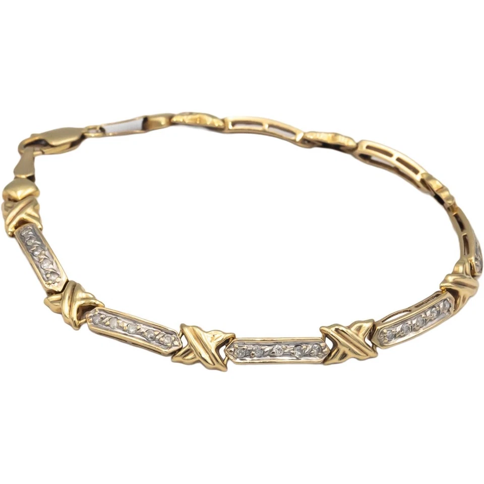 10k Yellow Gold 0.45CT Diamond Fancy Link Tennis Bracelet