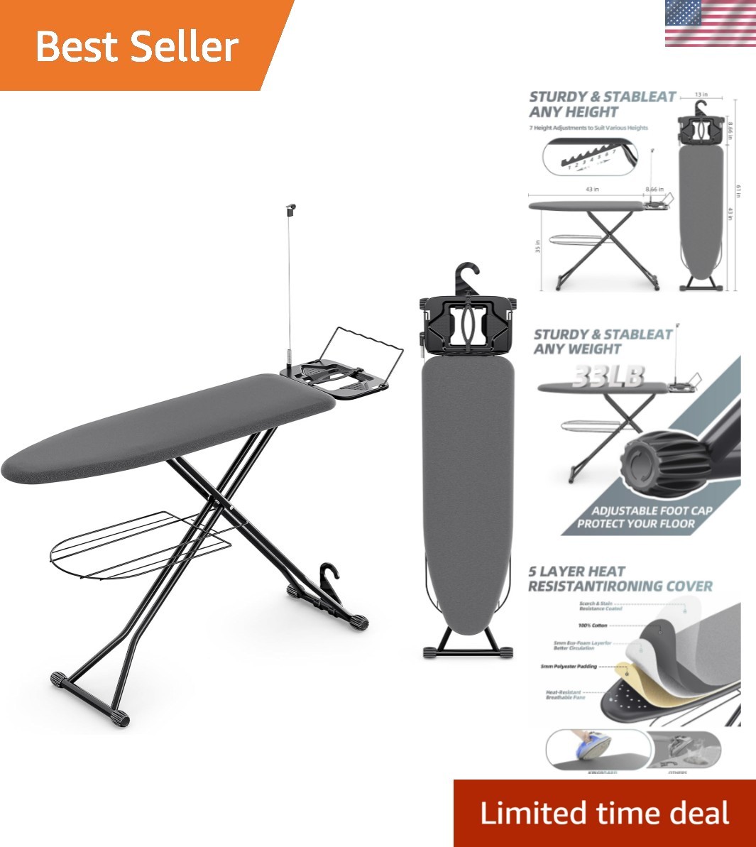 1/f space IRON TOP BOARD FOR WWW L 新品 Ironing Board, Compact Iron Board Full Size with Extra Thick Cover