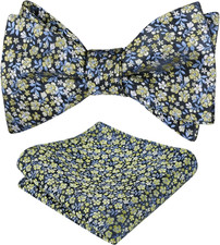 Mens 2pcs Floral Self-tied Bow Tie with Pocket Square Colorful Tie Set