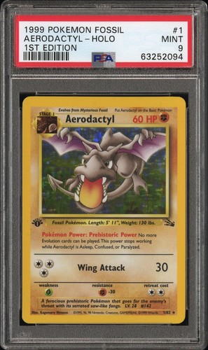 1999 POKEMON FOSSIL 1st EDITION #1 AERODACTYL-HOLO  PSA 9 MINT