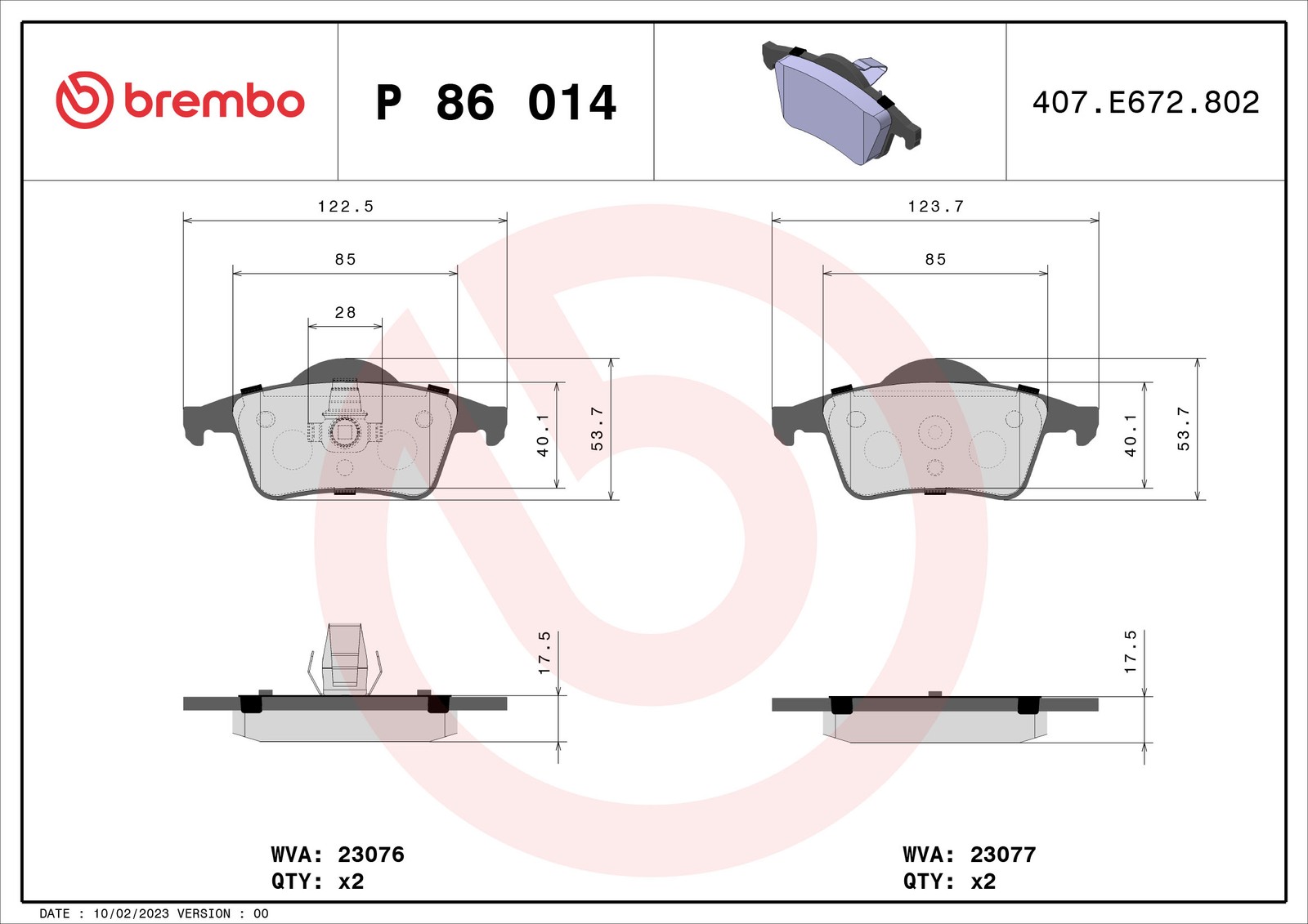 Bremsbelagsatz, Scheibenbremse P 86 014 BREMBO für VOLVO S80 I V70 II S60 I - Bild 4
