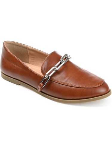 JOURNEE COLLECTION Womens Brown Chain Madison Almond Toe Slip On Loafers Shoes 7