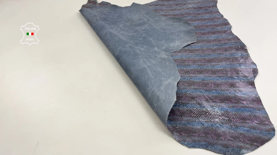 PURPLE & BLUE SNAKE PRINT ON Strong Italian Calfskin Leather 8sqf 0.7mm #C6532 - Image 3 of 4