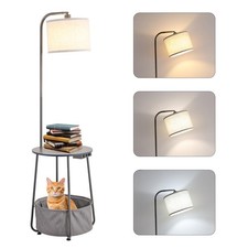 Floor Lamp with Cat Bed and Charging Station, Adjustable Lampshade, 3 Color T...