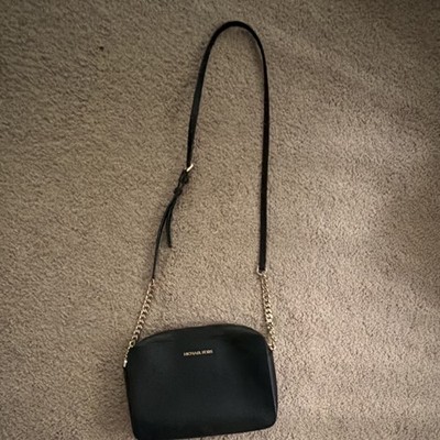 Michael Kors Black Zip Crossbody Bag Gold Hardware Chain Strap Inner Pockets