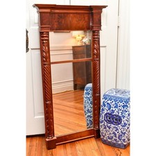 Antique American Classical Federal Period Flame Mahogany Pier Mirror
