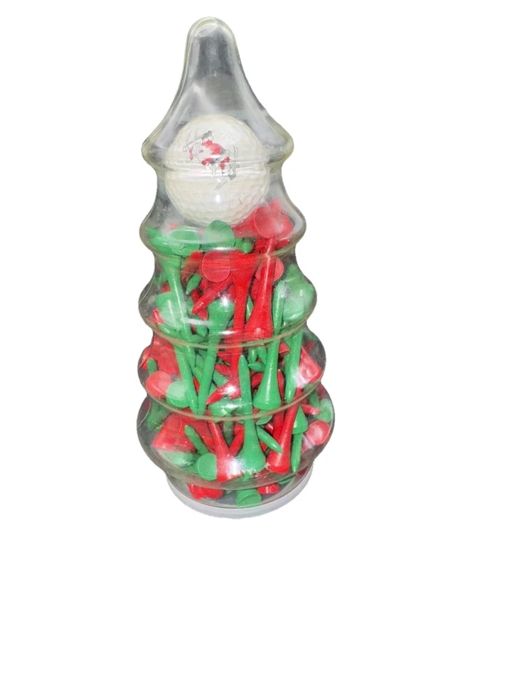 VTG  Tee Box Tree Wooden Red and Green Golf Tees & One Santa Golf ball Christmas - Image 3 of 4