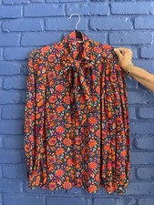 Saint Laurent Vintage 80 s Multicolor Floral Print Silk Lavalliere Shirt 38