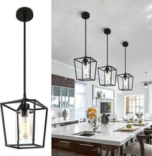 1-Light Black Pendant Light Fixture Farmhouse Iron Cage Metal Pendant Light