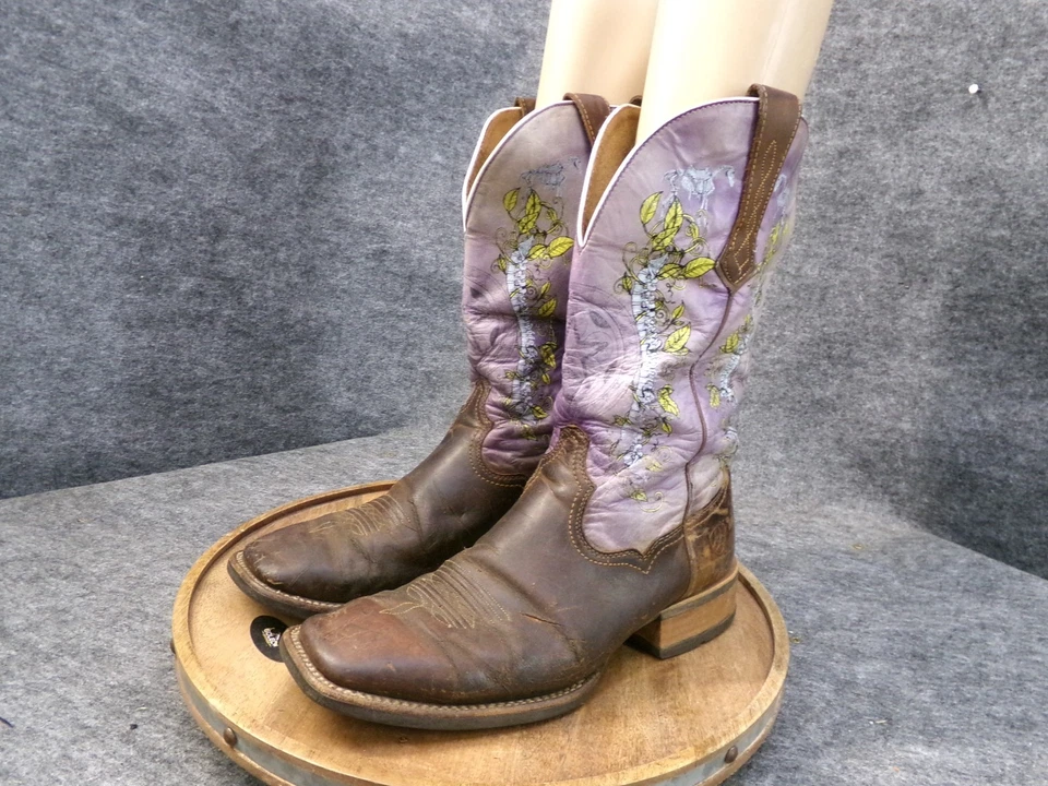 Botas Ariat masculinas Outlaw roxo ocidental floral biqueira quadrada tamanho 10 D 10009584 - Imagem 3 de 4