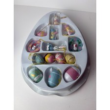 Vintage Style Hand Painted Unused Easter Ornament Set Bunnies Chicks Eggs 14 pc