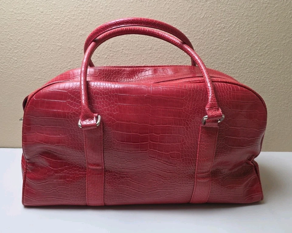 Bolso de Lona Vintage Bath And Body Works Bolso de Noche Rojo Imitación Cuero Caimán Foto 4 de 4