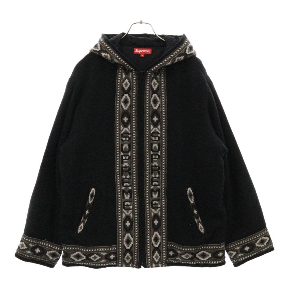 Veste à capuche tissée SUPREME 20SS motif autochtone veste à capuche zippée noire