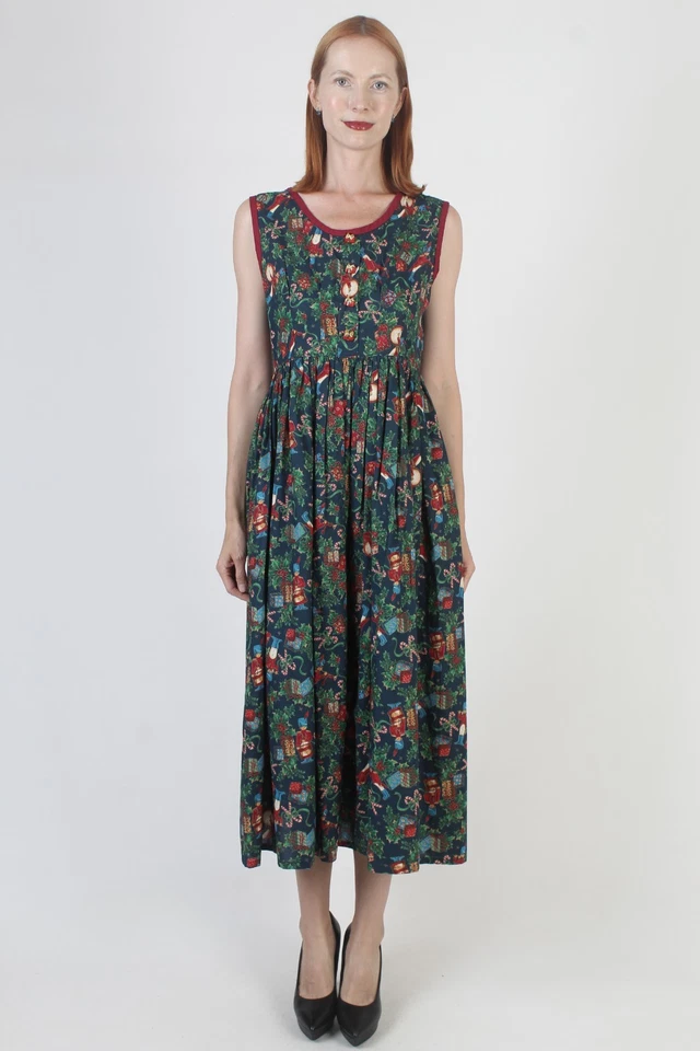 Maxi Vestido De Colección Estampado En Todas Partes Novedad Papá Noel Cascanueces Fiesta de Vacaciones Foto 3 de 4