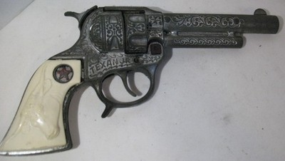 1950s Hubley Texan Jr. Diecast Toy Cap Gun Works Western Play Longhorn Grip