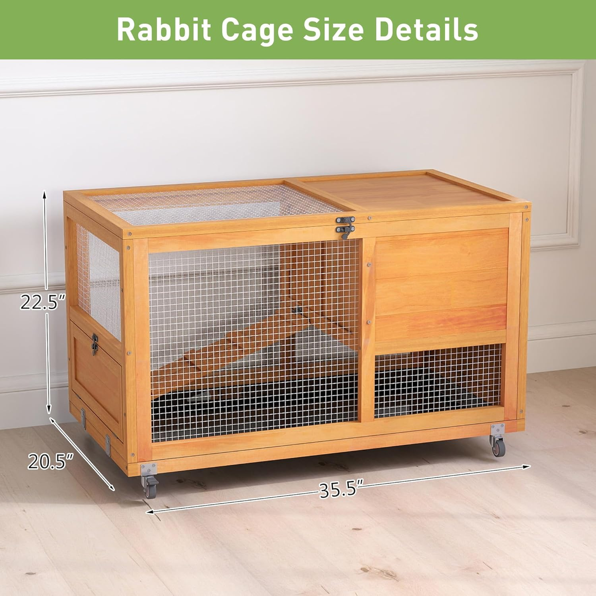 Fashionable Wood 36Inches Rabbit Hutch Indoor with Wheels Bunny