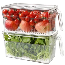 Loobuu 2 Pack Food Storage Containers, Stackable Fridge Produce Keeper, Veget...