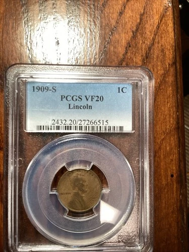 Beautiful High Grade 1909-S Lincoln Cent.  PCGS GRADED VF20