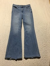 Express 70s Flare Jeans Womens 10L 10 Long High Rise Hyper Stretch Blue Faded
