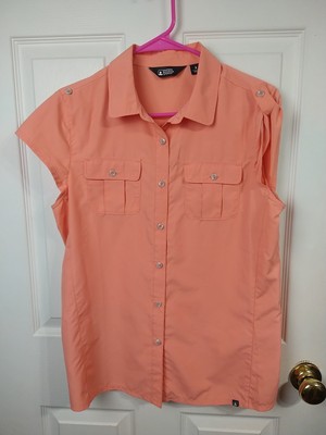 Eastern Mountain Sports Woman S Collared Shirt Cap Roll Tab Active Casual Hiking