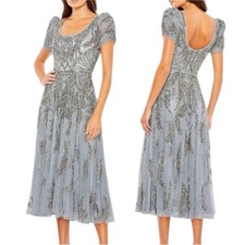 NEW Mac Duggal Plus Size Silver A5434 Beaded Dress, Size 16, MSRP $498