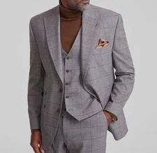 Tayion Collection Men's Gray Classic Fit Plaid Suit Separates Jacket 44L