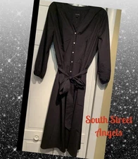 TALBOTS ~ BLACK ~ POPLIN FIT & FLARE SHIRT DRESS ~ SIZE 14