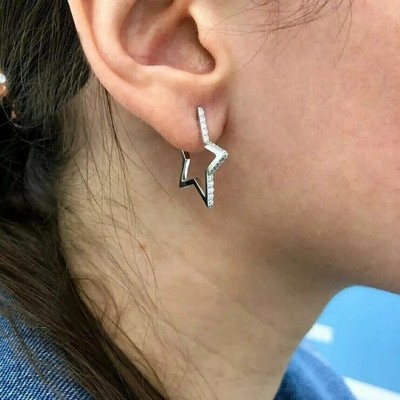 Hübsche 1,24 kt Lab Created Diamond Star Creolen 14 K Weißgold plattiertes...