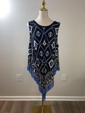 Vince Camuto Blue Black White Geometric Pullover Dress XL Round Neck Tie