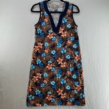 Lands End Sleeveless Swim Cover-up Dress Size XS Cotton Jersey Floral Brown Blue