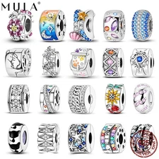 European 925 Sterling Silver Charm Clip Flowers Animal Love for Women Bracelet