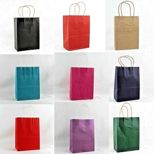 Gift Bags Kraft Paper Carrier Present Handles Wedding Birthday Bag 21cm x 15cm - Picture 2 of 14