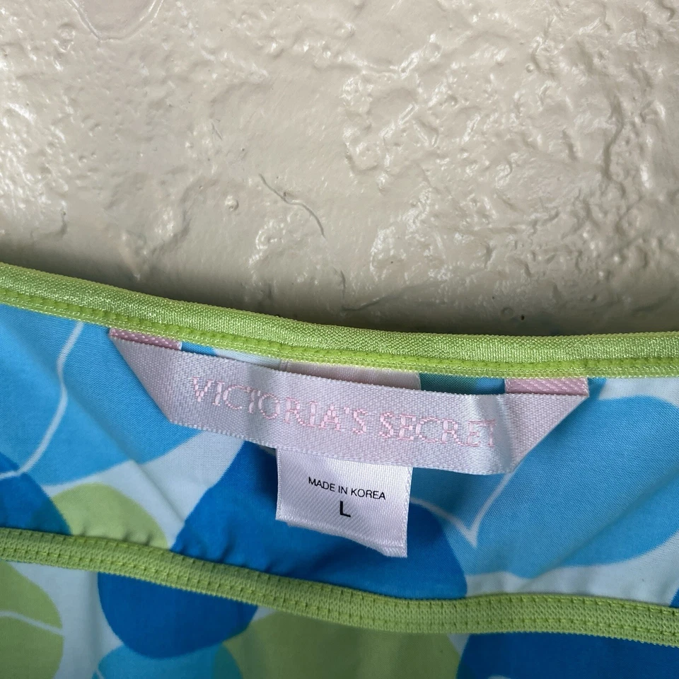 Camiseta sin mangas Victoria’s Secret L Babydoll Y2K retro estampado de corazones lazo verde azul Foto 4 de 4