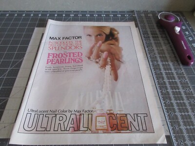 1969 Max Factor FROSTED PEARLINGS Beautiful Woman Nail Color Vintage Print Ad