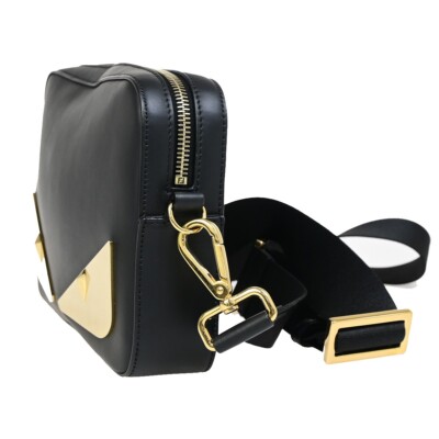 FENDI Logo Monster BAG BUGS Shoulder Bag Leather Black GHW FENDI Logo Monster BAG BUGS Shoulder Bag Leather Black GHW
