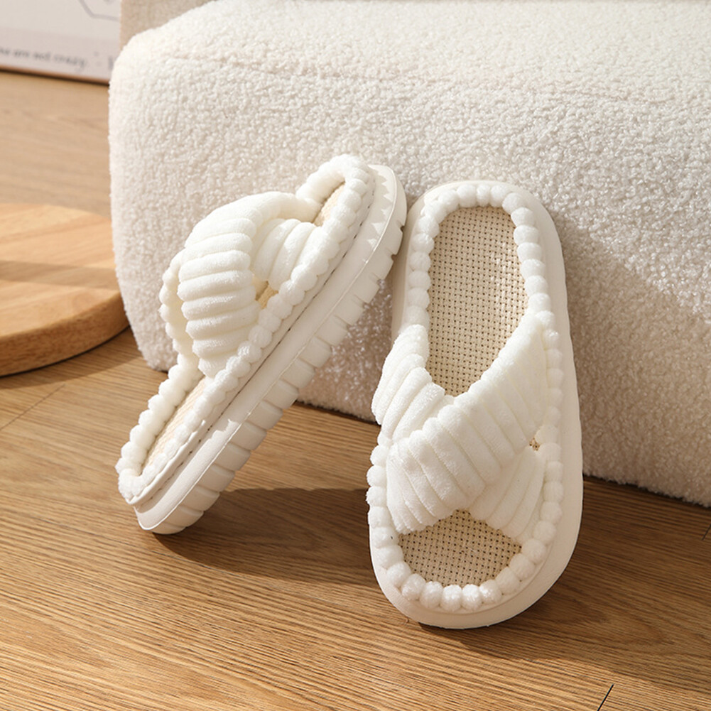 APL Scarpe Slip On Donna Pantofole a Fascia Croce in Peluche Articoli per la Casa (Bianco 44 45)