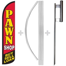 Pawn Shop 15' Tall Windless Swooper Feather Banner Flag & Pole Kit