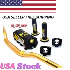 Original "GOLD PRO TAPER Handlebar Fat Bar DIRT BIKE 1 1/8'' ATV Quad GRIPS Pads