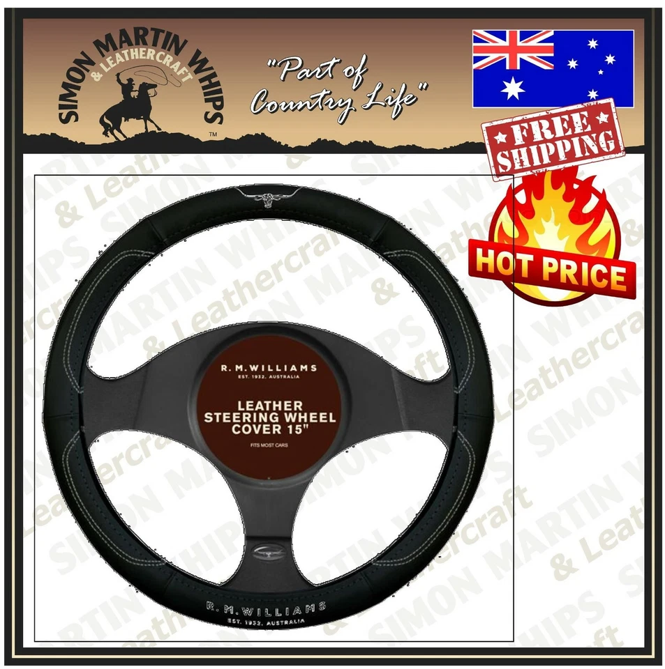 RM Williams RMW 15"Leather Steering Wheel Cover 15 Inch - Imagen 1 de 1